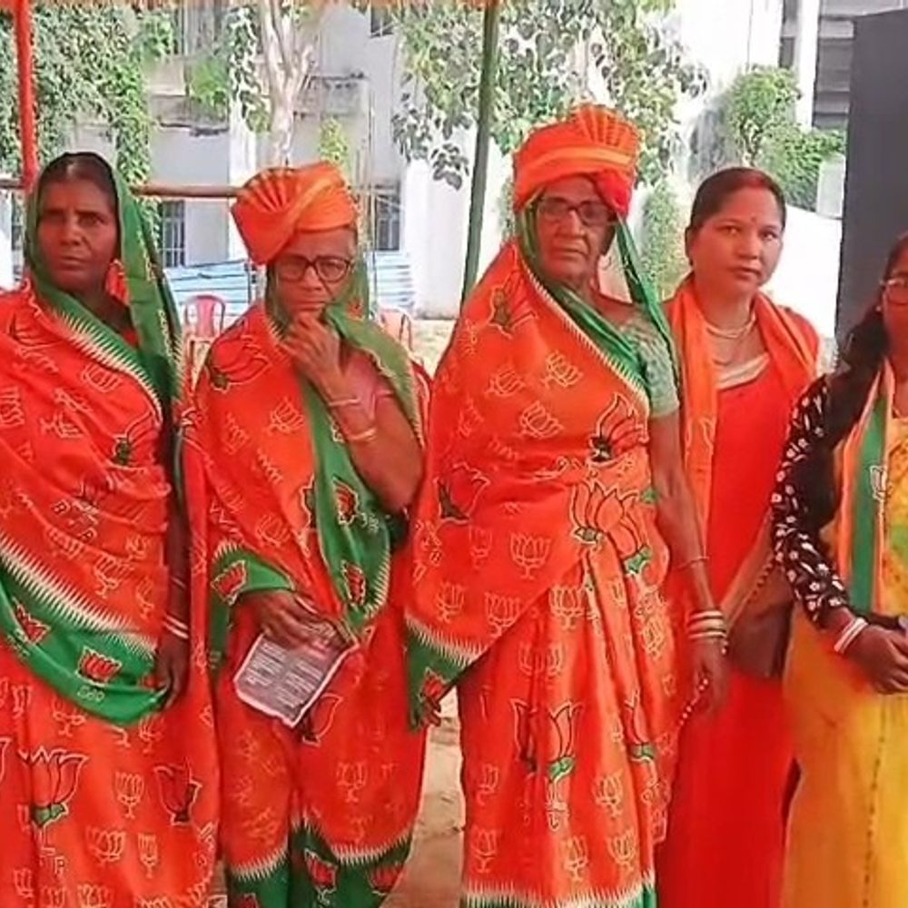 जमुई में कमल छाप साड़ी पहनकर पहुंची महिलाएं:कहा-अब पहले से अधिक सुरक्षित महसूस करती हैं, वृद्धा पेंशन, राशन-बिजली मुफ्त मिलने से खुशी