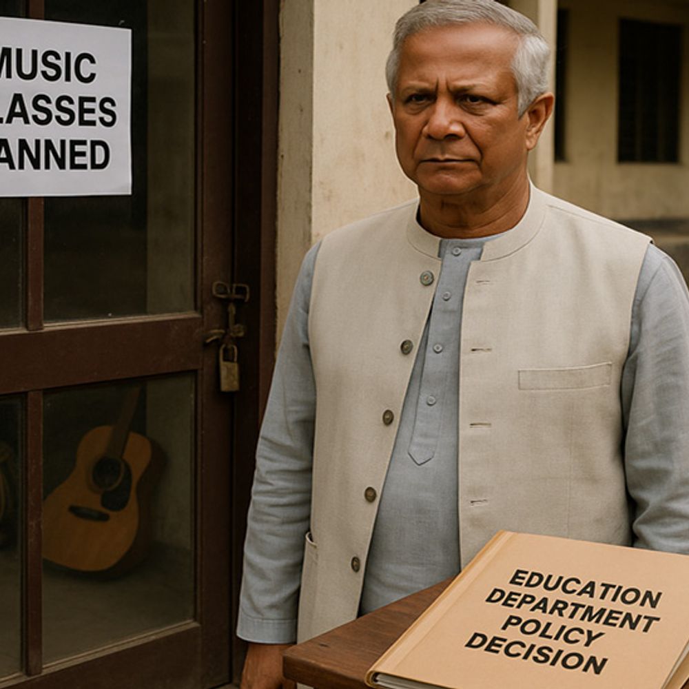 बांग्लादेश में कट्टरपंथियों के आगे झुके यूनुस:स्कूलों में म्यूजिक टीचर्स की भर्ती रद्द की; संगीत को इस्लाम के खिलाफ बताया था