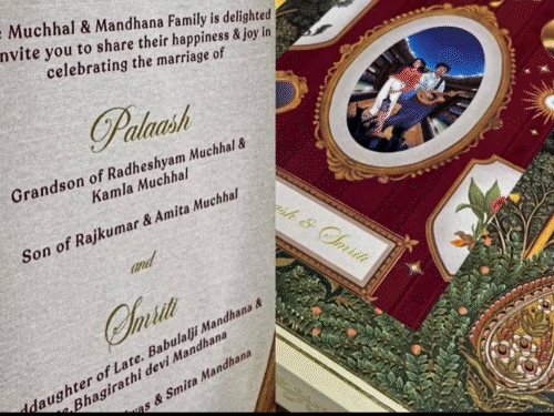 पलाश मुछाल-स्मृति मंधाना की शादी का कार्ड वायरल:फैन अकाउंट ने पोस्ट किया इन्विटेशन कार्ड, दावा 20 नवंबर को कपल लेगा सात फेरे