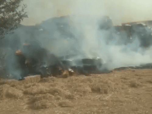 अमृतसर में पराली के ढेर में भयंकर आग:मालिक बोला 1 करोड़ से ज्यादा हो चुका नुकसान; अभी तक नियंत्रण में नहीं