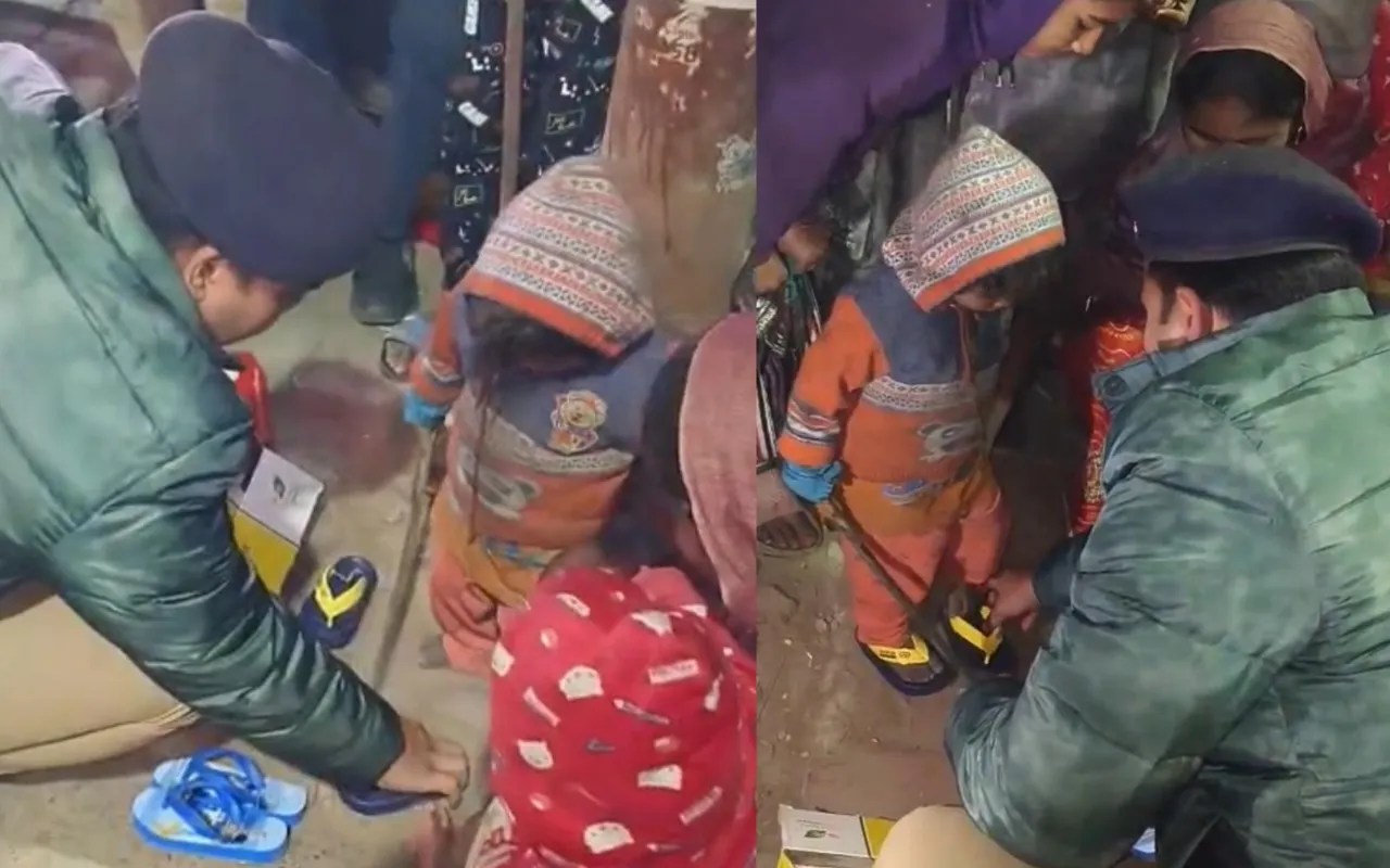 UP Police: दो साल की कीर्ति को देख पसीजा एसपी का दिल, नंगे पांव बच्चों को पहनाए जूते-चप्पल