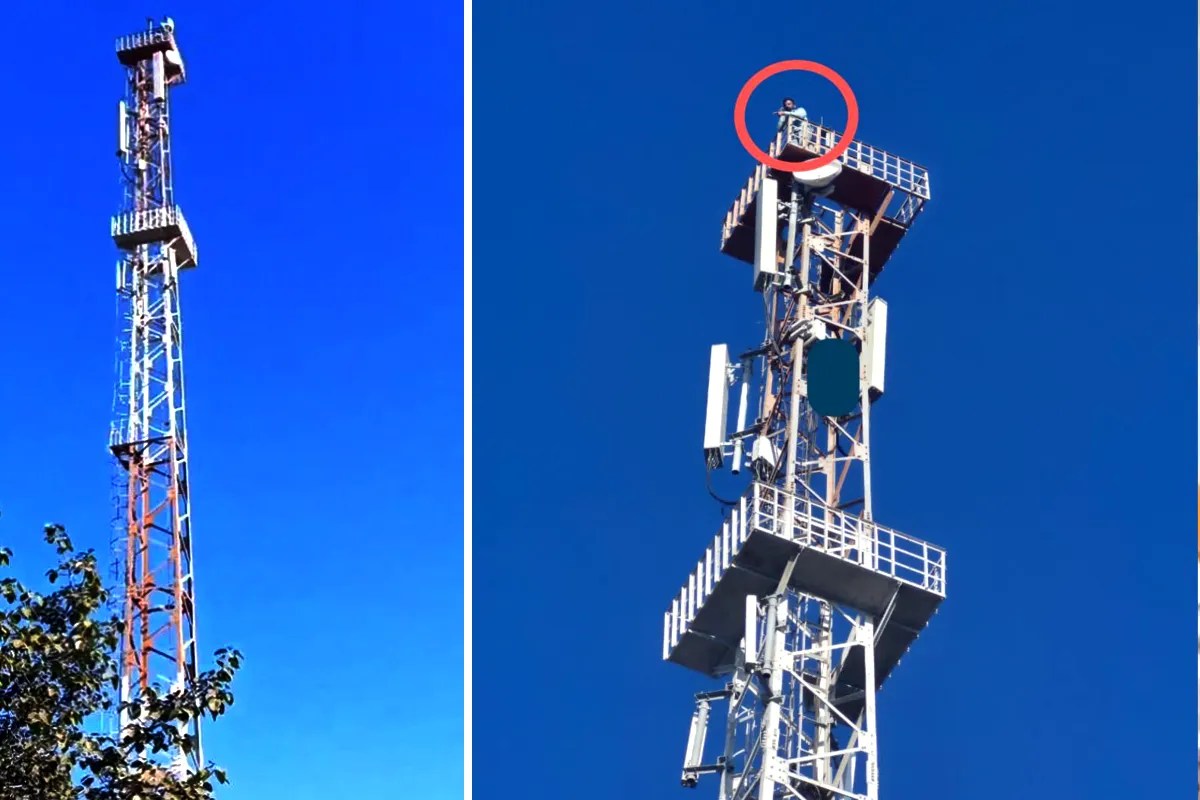 120 फीट ऊंचे टॉवर पर चढ़े शख्स का हाईवोल्टेज ड्रामा, इलाके में हड़कंप