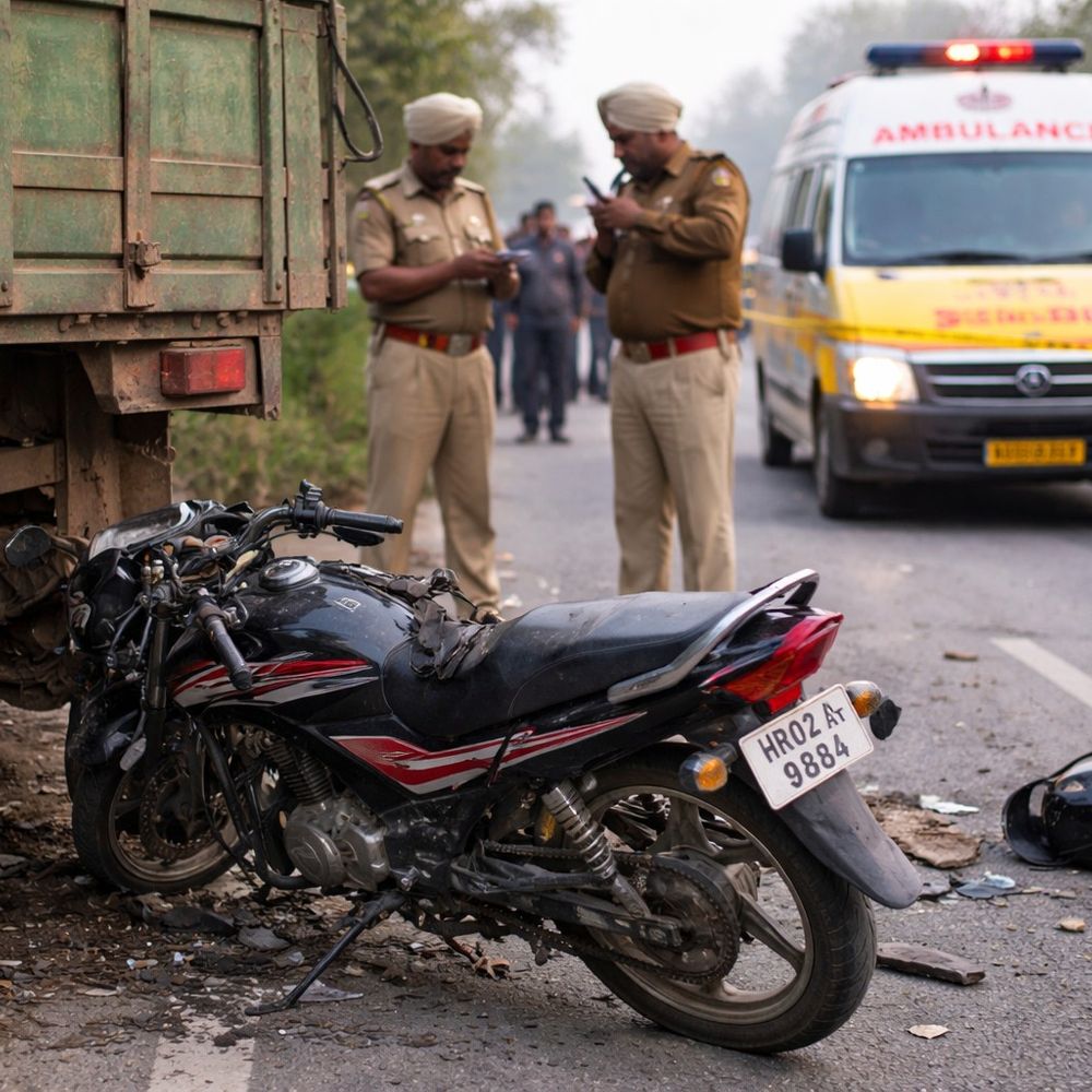यमुनानगर में तेज रफ्तार ट्रैक्टर-ट्राली से टकराई बाइक:युवक की मौत, मोहाली जाते समय हुआ हादसा, चालक मौके से फरार