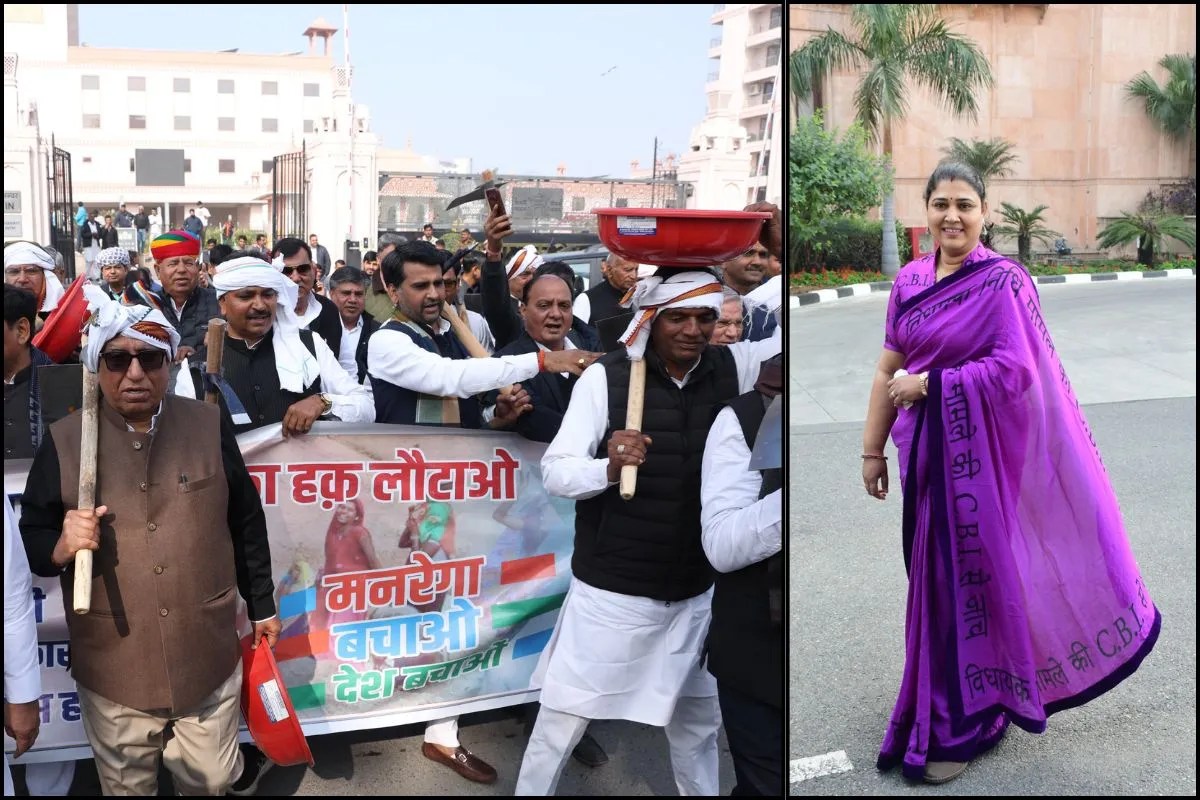 Rajasthan Assembly Budget Session: CBI जांच की मांग लिखी साड़ी पहनकर पहुंची विधायक, उधर ‘श्रमिक’ बनकर आए कांग्रेसी MLA