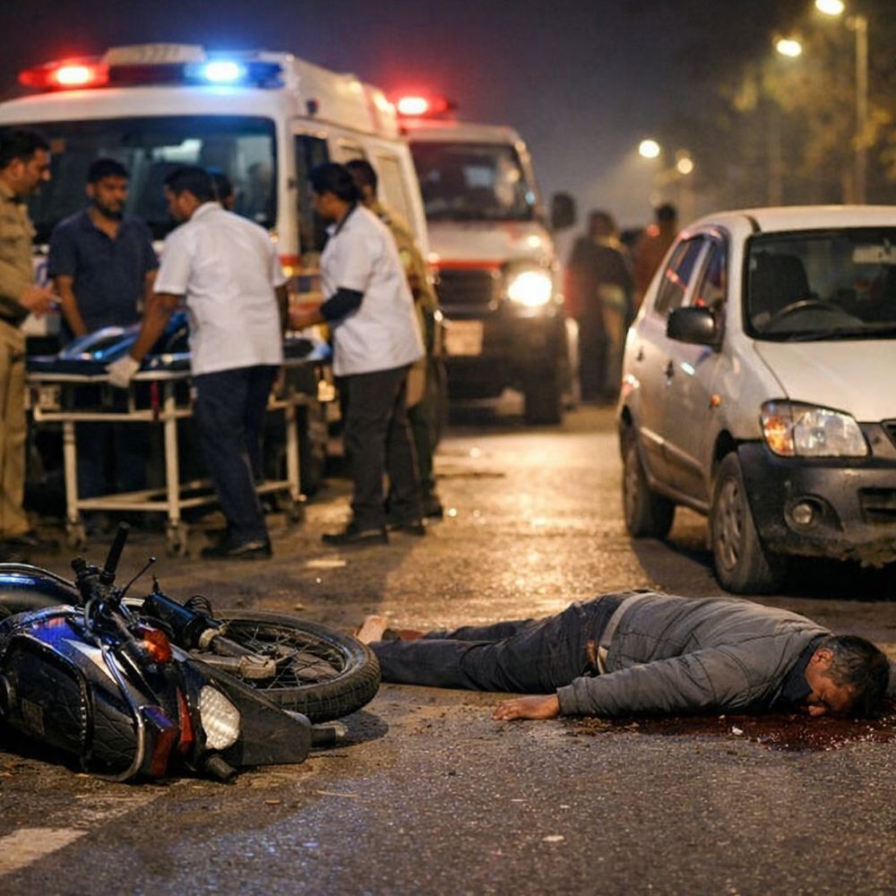 यमुनानगर में गाड़ी से कुचला युवक का सिर:ड्यूटी से लौट रहा था, पीछे से बाइक में मारी टक्कर, मौके पर मौत