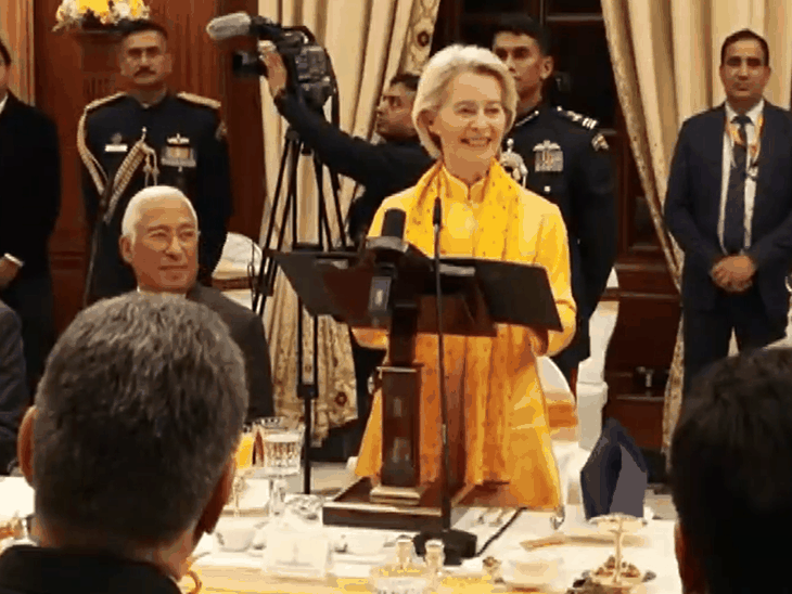 यूरोपियन कमीशन प्रेसिडेंट बोलीं-भारत ग्लोबल पॉलिटिक्स में टॉप पर पहुंचा:राष्ट्रपति भवन में यूरिपयन डेलिगेट्स के लिए डिनर रखा गया; पीएम, CJI शामिल हुए