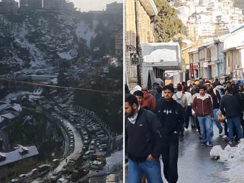 हिमाचल में बर्फ देखने उमड़े टूरिस्ट:हिल स्टेशन पर चौतरफा ट्रैफिक जाम, मौसम देखकर प्लान करें टूअर, एक महीने तक देख सकेंगे स्नो