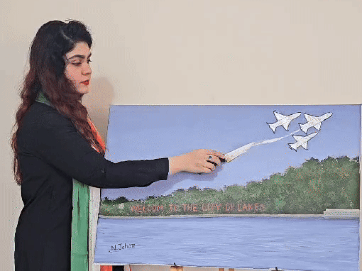 ब्रश नहीं, किचन नाइफ से बनाई देशभक्ति की तस्वीर:गणतंत्र दिवस पर कला के जरिए वायुसेना को सम्मान; भोपाल की कलाकार की पेंटिंग बनी आकर्षण