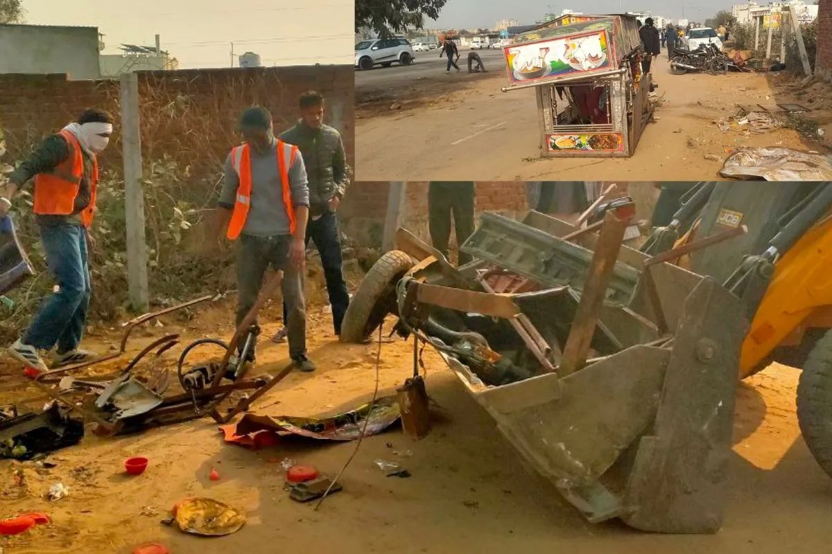 जयपुर में पत्रकार कॉलोनी में रफ्तार के कहर के बाद सुबह का मंजर, बिखरे ठेले और खून के धब्बे बयां कर रहे रात का खौफ