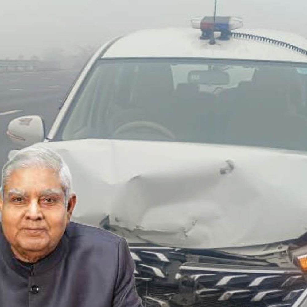 पूर्व उपराष्ट्रपति धनखड़ की एस्कॉर्ट गाड़ी का एक्सीडेंट:नूंह में हाईस्पीड ट्रक ने अचानक ब्रेक लगाए, पीछे से दूसरी कार भी टकराई
