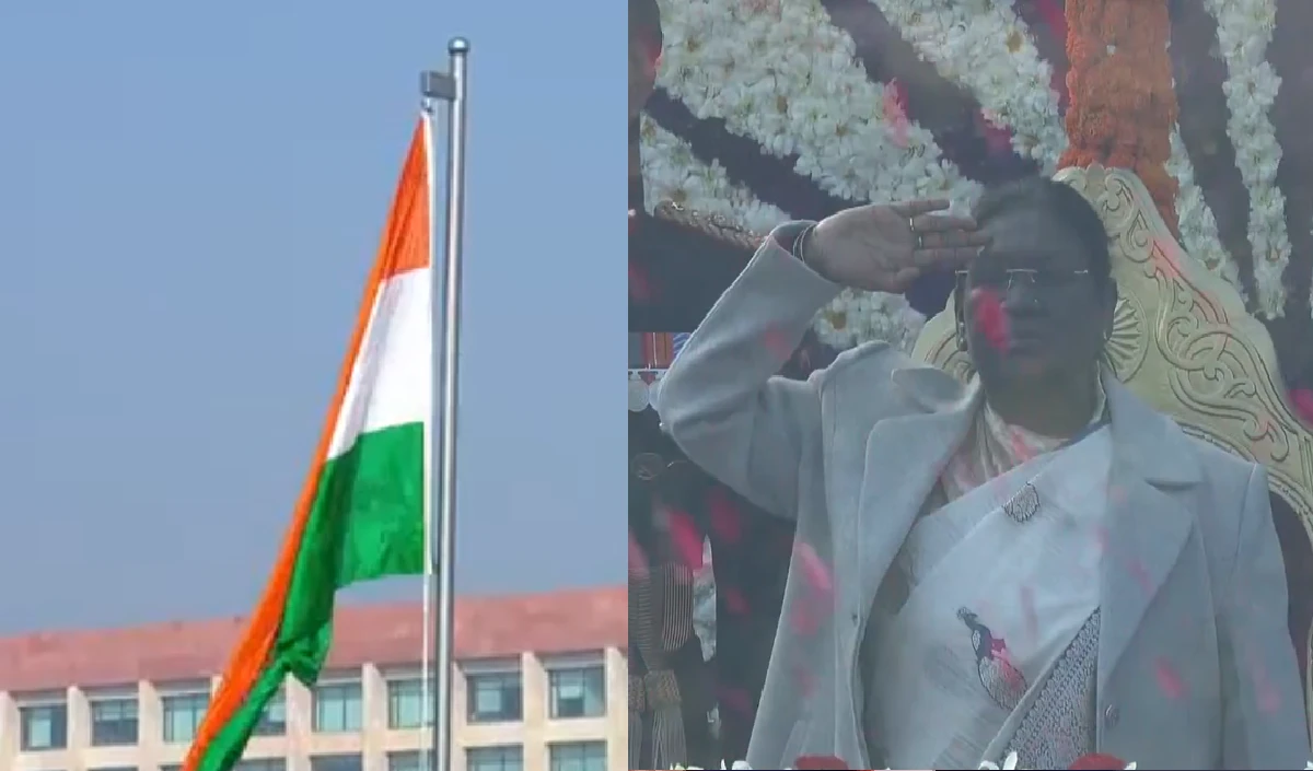 कर्तव्य पथ पर आसमान से पुष्पों की वर्षा, राष्ट्रपति द्रौपदी मुर्मू ने तिरंगा फहराया