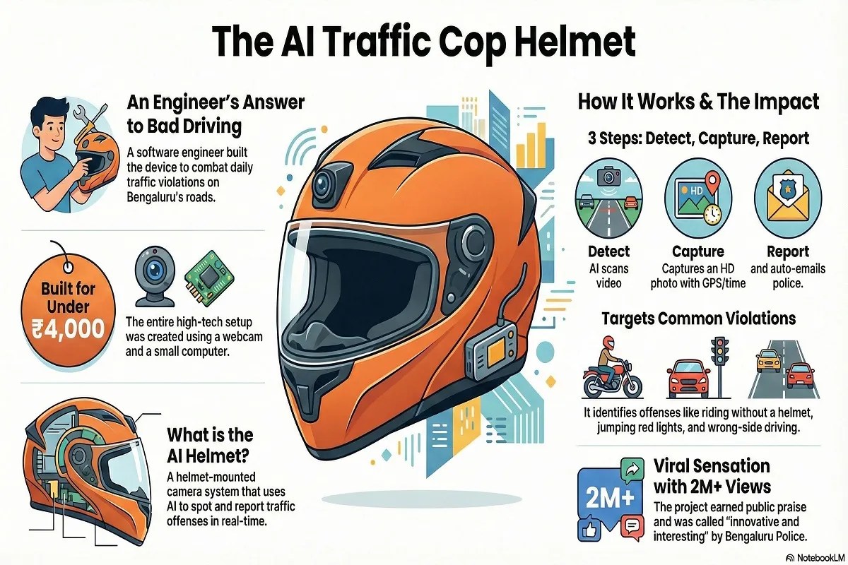 बेंगलूरु ट्रैफिक से तंग आकर इंजीनियर ने बनाया AI हेलमेट, उल्लंघन पर पुलिस को भेजता है सबूत, राजस्थान में भी इसकी जरूरत