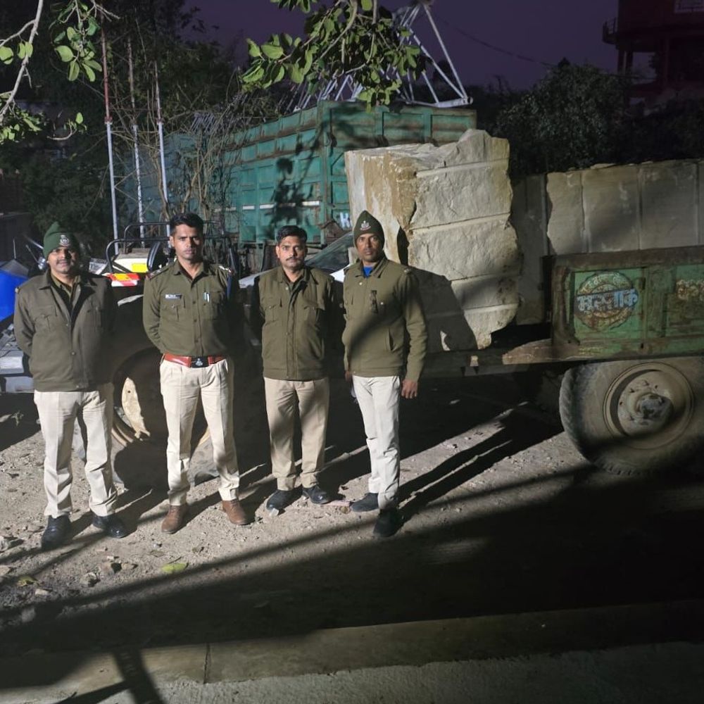 मुरैना में अवैध पत्थर से भरा ट्रैक्टर ट्रॉली जब्त:नूराबाद पुलिस ने चालक को किया गिरफ्तार, 6 लाख का सामान जब्त