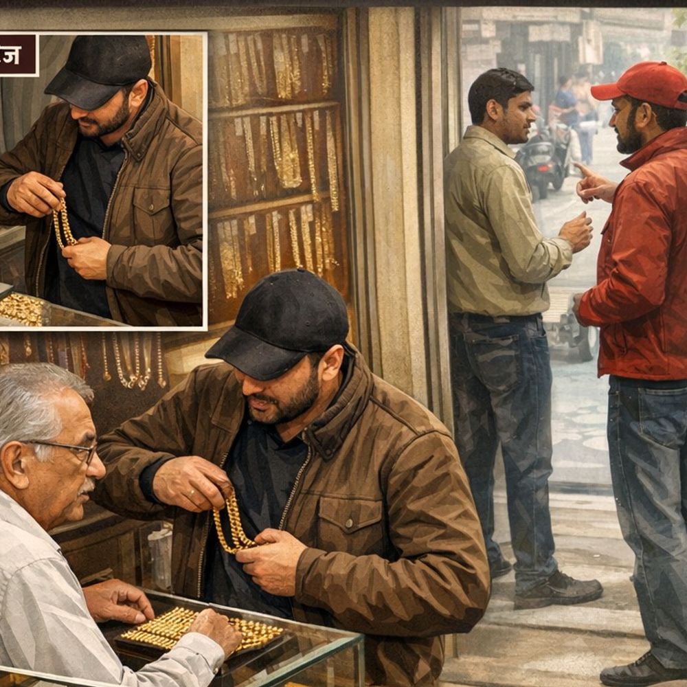 ग्राहक बनकर आए चोर 15 लाख की चेन ले उड़े:बातों में उलझाकर उंगली में फंसा ली चेन