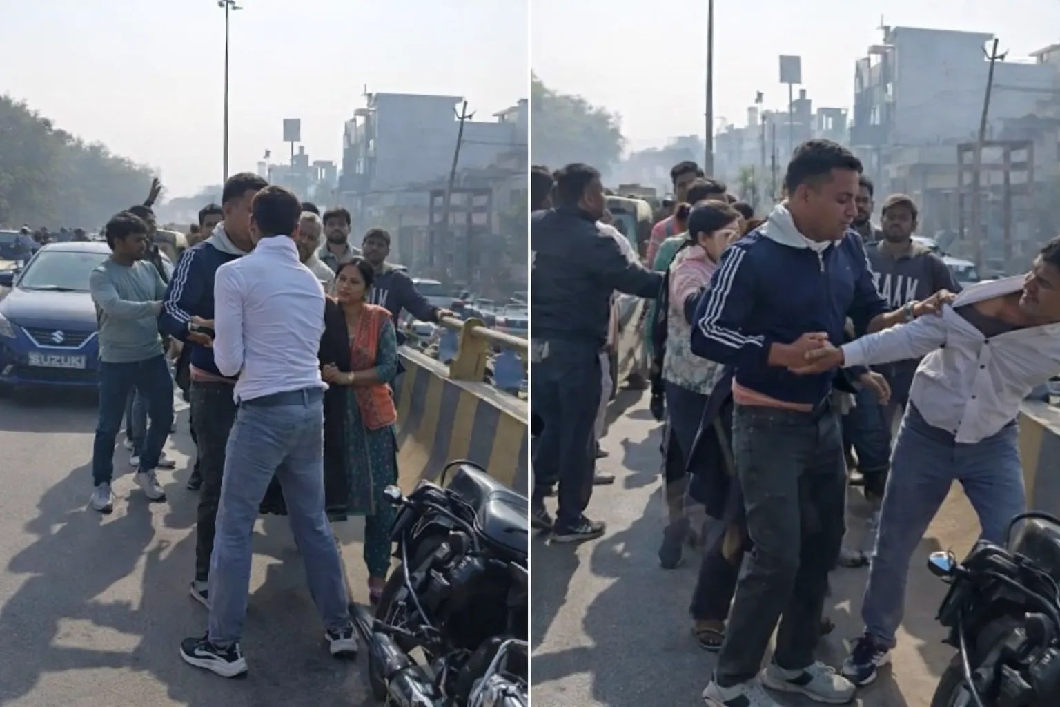 सड़क पर हाईवोल्टेज ड्रामा, पत्नी ब्वॉयफ्रेंड के साथ मना रही थी वेलेंटाइन डे, पति ने रंगे हाथ पकड़ा