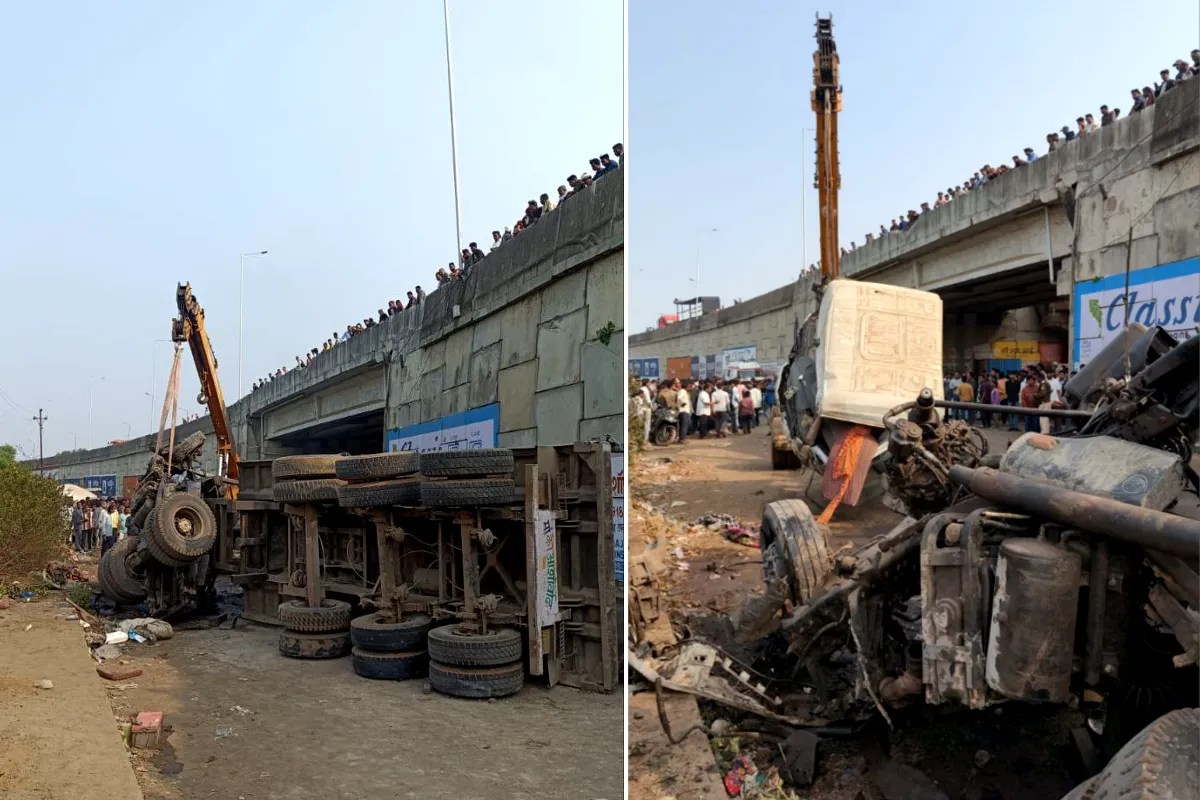 जबलपुर-भोपाल हाईवे पर दर्दनाक हादसा, ओवरब्रिज से 50 फीट नीचे कार पर गिरा हाइवा, 2 की मौत 4 गंभीर