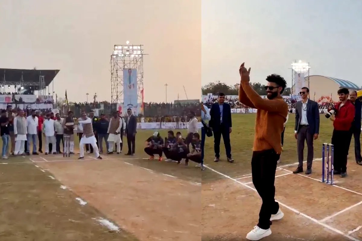 क्रिकेटर रविंद्र जडेजा की बॉल पर शिवराज सिंह चौहान ने मारा ऐसा शॉट, पवेलियन से गूंज उठी तालियों की आवाज