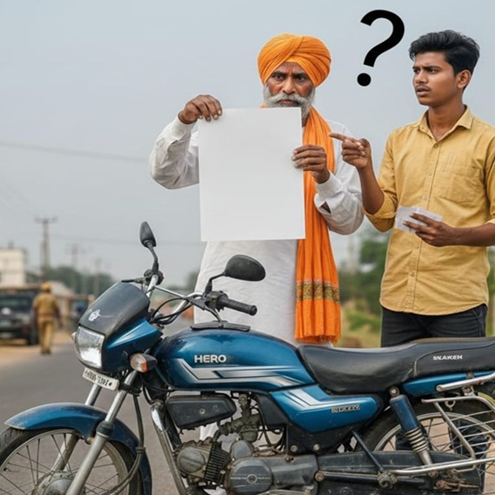 नारनौल में बाइक का ‘सीट बेल्ट’ चालान, वाहन मालिक परेशान:सभी कागजात होने के बावजूद नहीं हुआ कैंसल, पूर्व सरपंच है मालिक