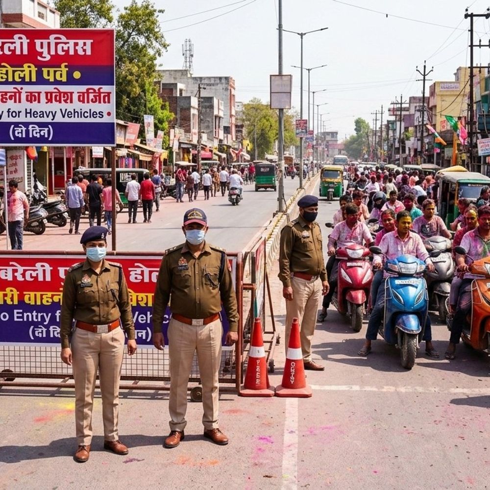 होली पर बरेली में भारी वाहनों की नो-एंट्री:बुधवार सुबह से बृहस्पतिवार रात तक रहेगा प्रतिबंध, ट्रैफिक पुलिस ने की व्यवस्था