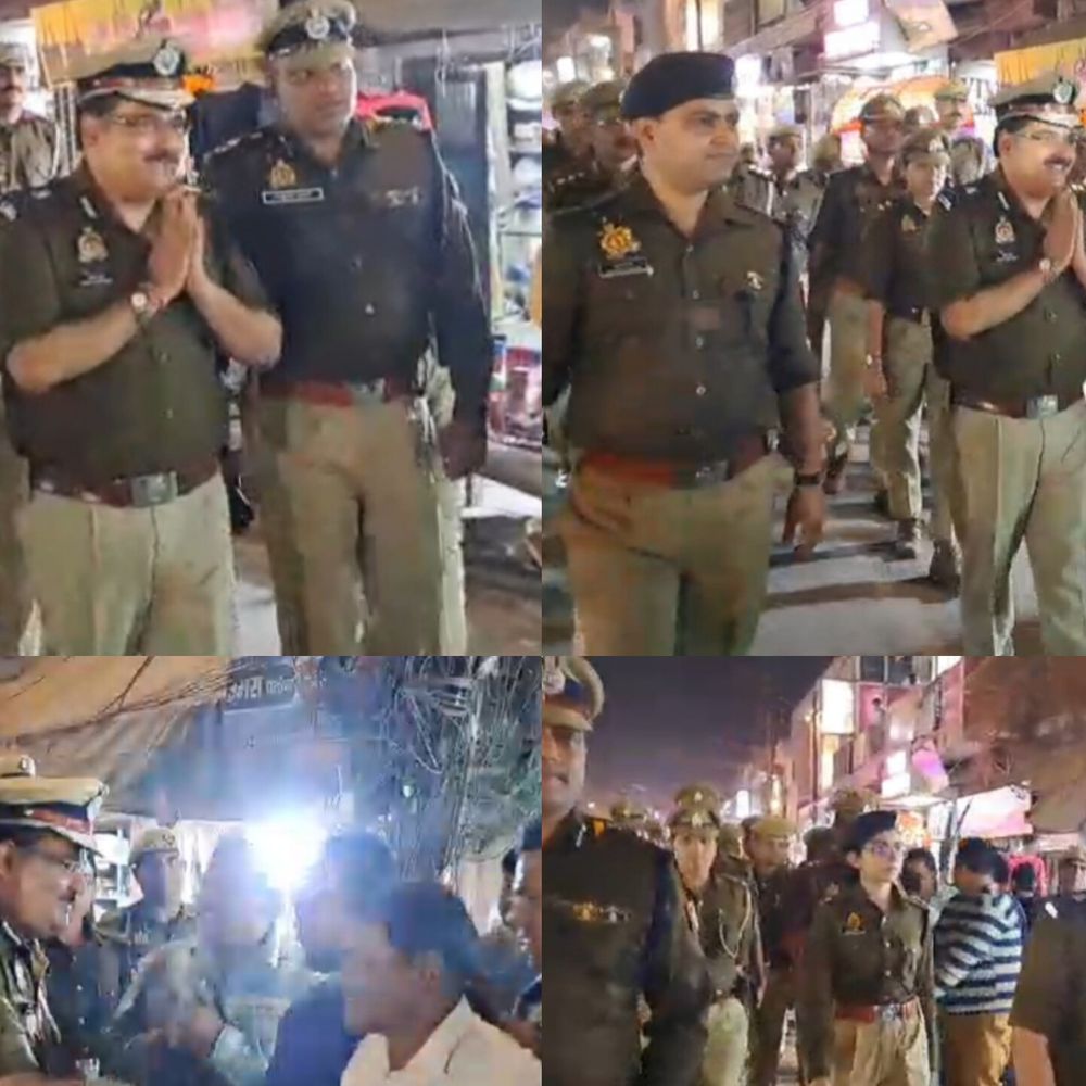 होली पर बरेली पुलिस का फ्लैग मार्च:एडीजी और एसएसपी ने संवेदनशील इलाकों में पैदल गश्त की