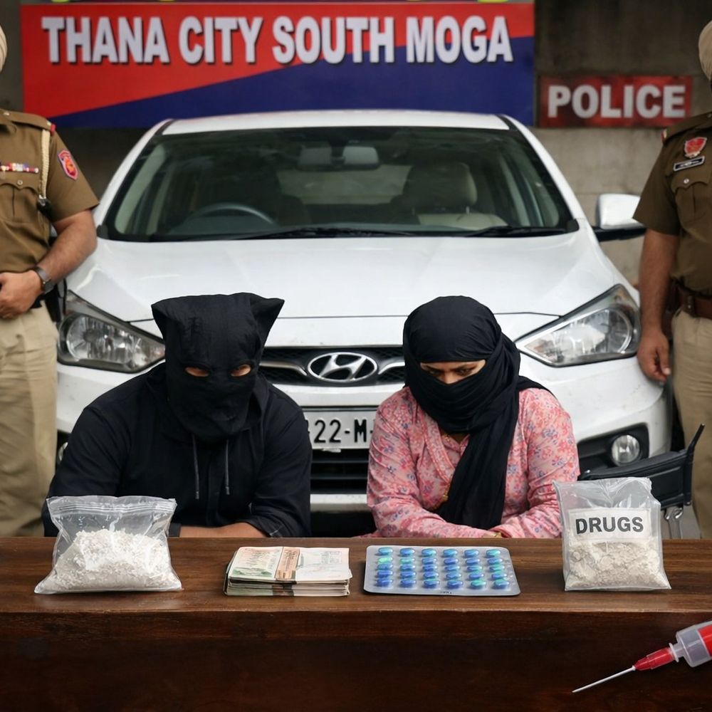 मोगा पुलिस ने दो नशा तस्कर पकड़े:हेरोइन और 30 नशीली गोलियां बरामद, आरोपियों के खिलाफ NDPS एक्ट में केस दर्ज
