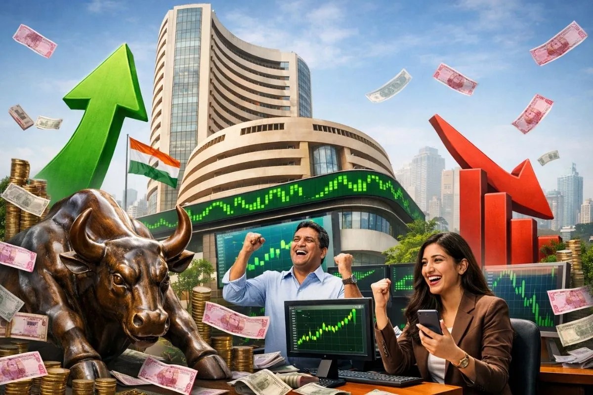 Share Market में जबरदस्त तेजी, सेंसेक्स 1200 अंक उछला, निवेशकों को हुआ 8 लाख करोड़ रुपये का फायदा