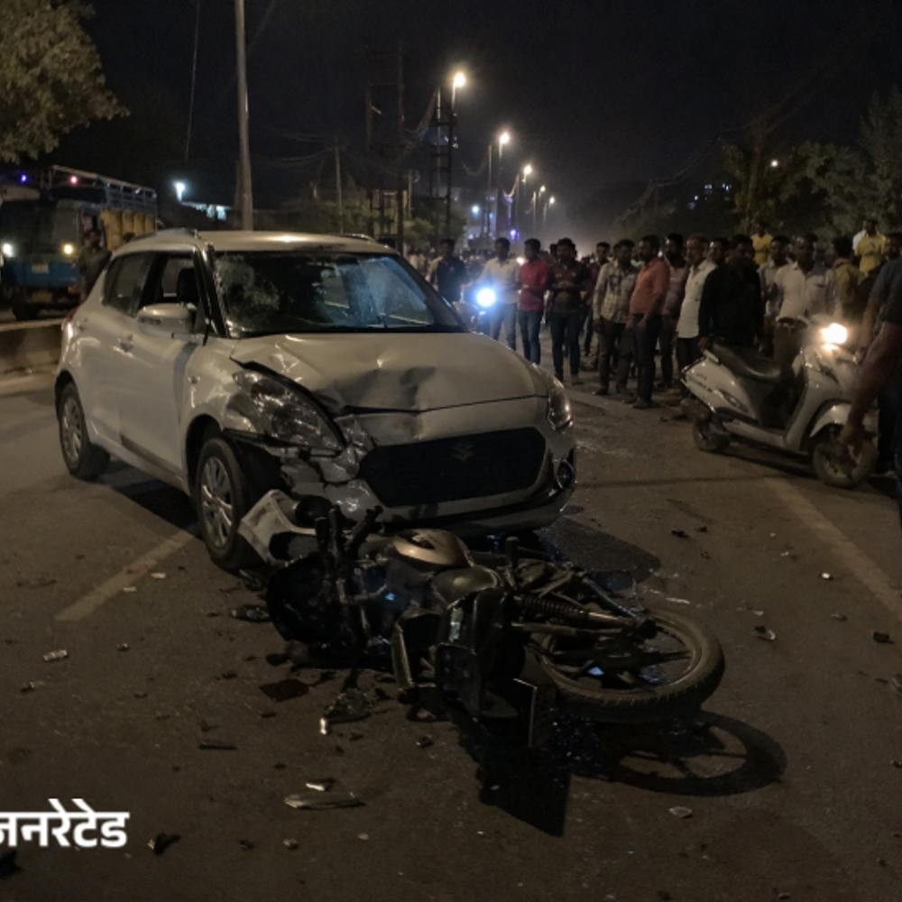 कुरुक्षेत्र में तेज रफ्तार कार का कहर:टक्कर से बाइक चला रहे बुजुर्ग की मौत, स्कूटी सवार बाप-बेटी जख्मी, ड्राइवर गाड़ी छोड़ फरार