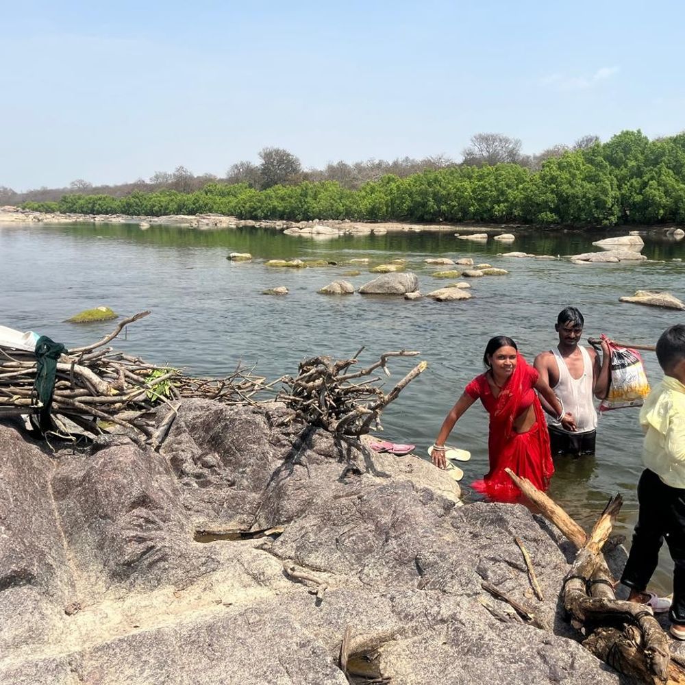 लकड़ी के लिए नदी पार करने को मजबूर ग्रामीण:ओरछा में गैस किल्लत की अफवाह से लोग डरे; अधिकारी बोले-सिलेंडर की कोई कमी नहीं