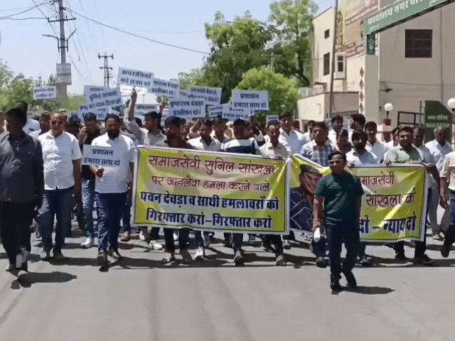 नागौर में माली समाज सड़कों पर उतरा:मेडिकल दुकान संचालक से मारपीट का विरोध; वॉट्सऐप ग्रुप पर टिप्पणी को लेकर विवाद की आशंका