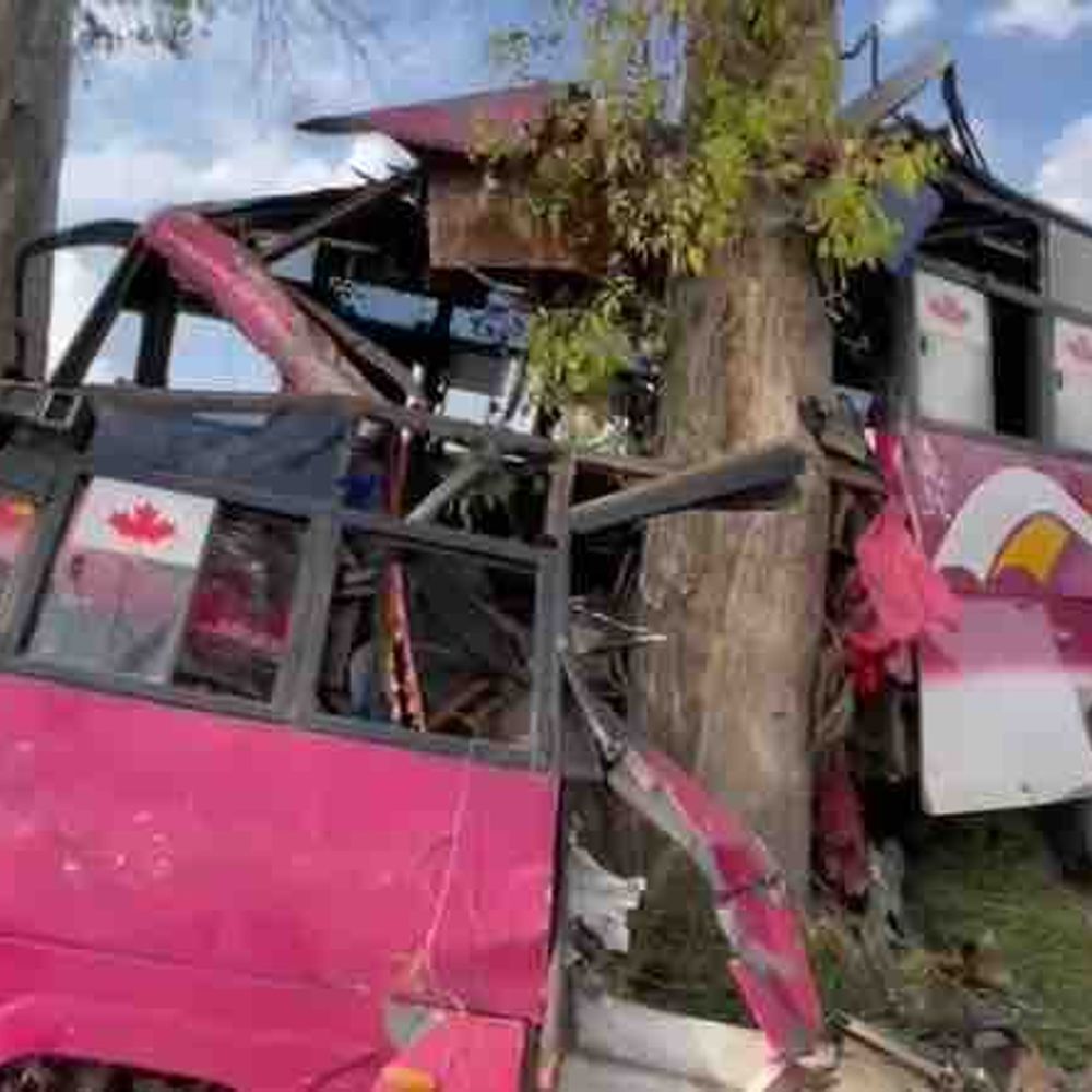 कपूरथला में तेज रफ्तार बस का टायर फटा:बेकाबू होकर पेड़ से टकराई, 12 यात्री घायल; मुकंदपुर से फगवाड़ा जा रही थी