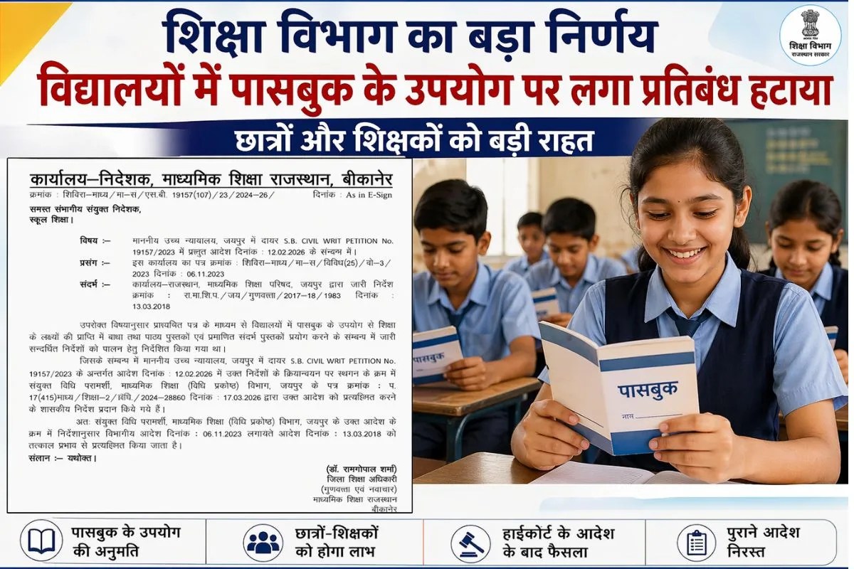 Education News: शिक्षा विभाग का बड़ा निर्णय,विद्यालयों में पासबुक के उपयोग पर लगा प्रतिबंध हटा, आदेश भी जारी