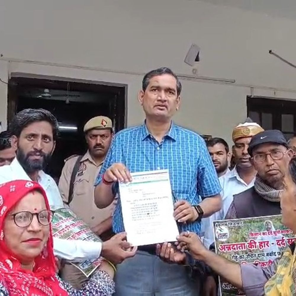 मथुरा में बेमौसम बारिश, ओलावृष्टि से फसल तबाह:राष्ट्रीय समता मंच ने कलेक्ट्रेट घेरकर मुआवजे की मांग की