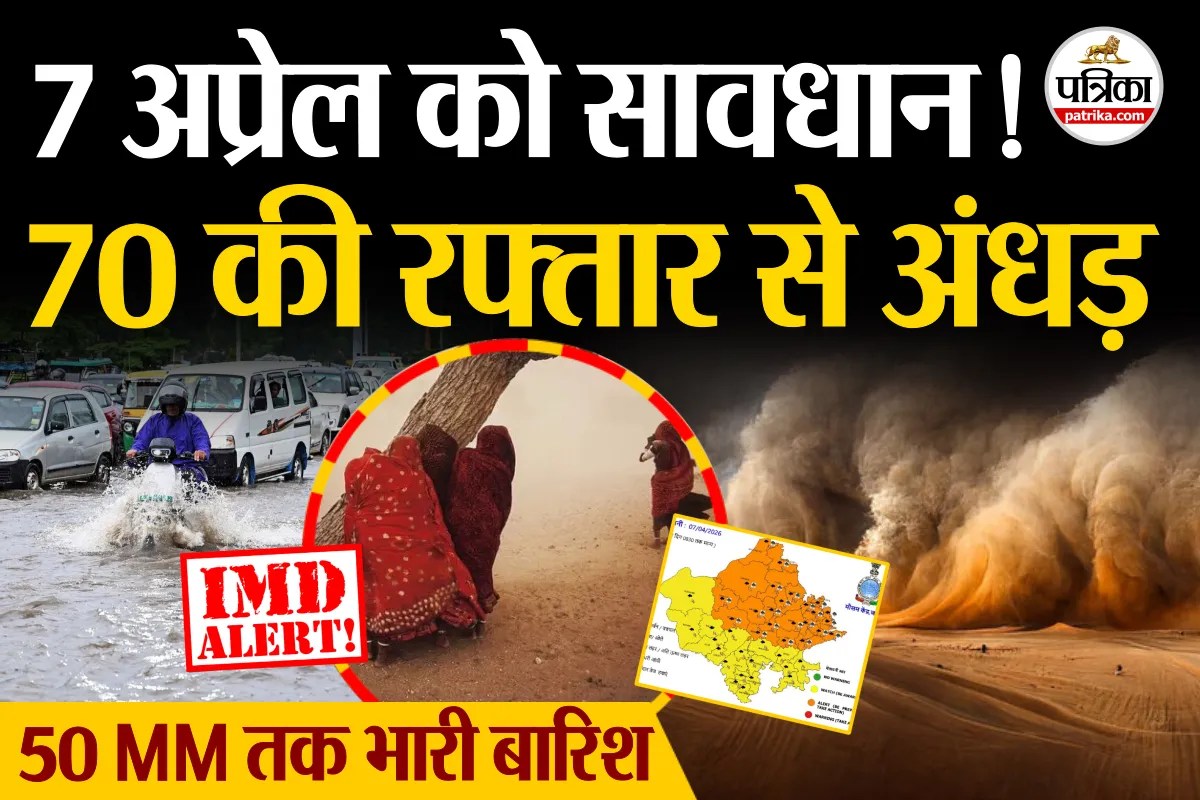 Rajasthan Weather Alert: 7 अप्रैल को 70Km/h अंधड़, भारी बारिश और ओलावृष्टि का खतरा | IMD Warning