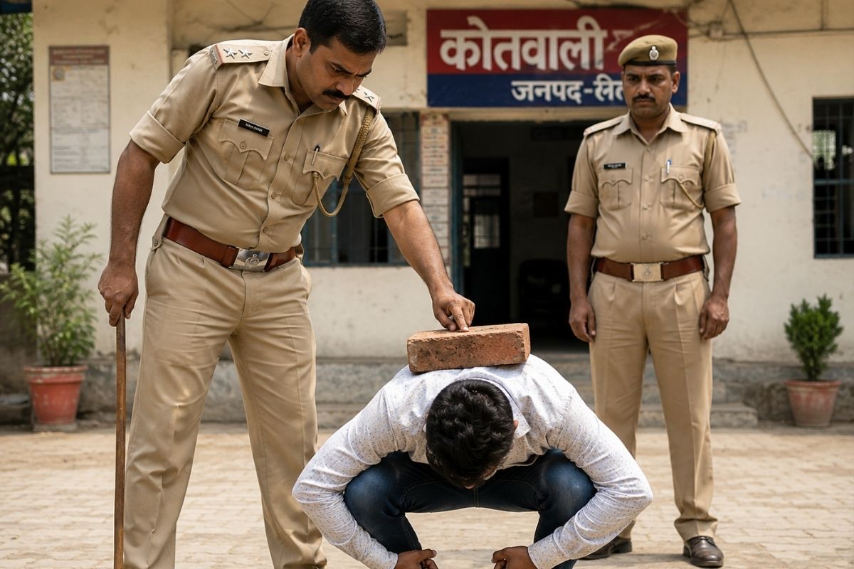 दारोगा का गजब कारनामा: युवक को मुर्गा बनाया, पीठ पर ईंट रखी, अब वायरल हो रहा वीडियो