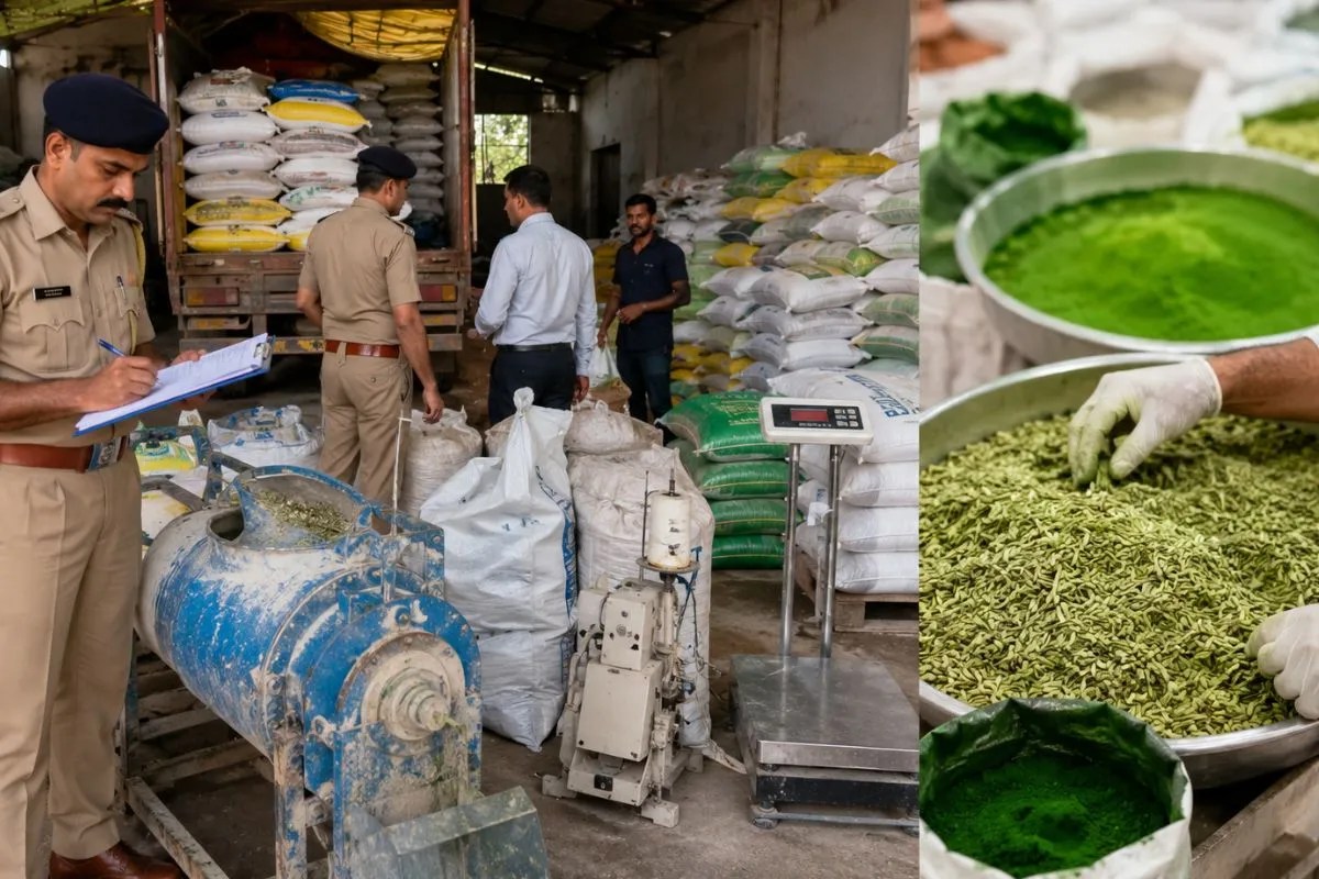मिलावटखोरों पर बड़ा एक्शन: नकली खाद फैक्ट्री का भंडाफोड़, ऊंझा में सौंफ में मिलाया जा रहा था जहरीला रंग