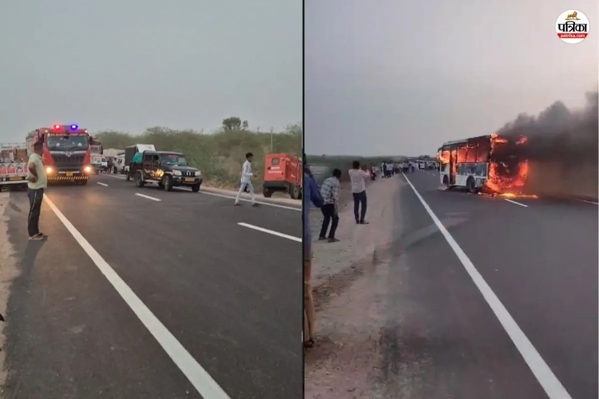 राजस्थान में चलती बस में लगा दी आग, चालक ने कूदकर बचाई जान, हाईवे पर धू-धू कर जला वाहन