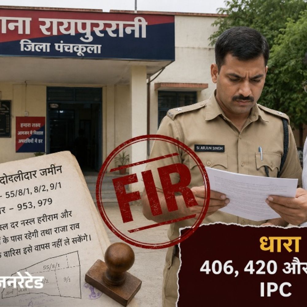 पंचकूला में ब्राह्मण परिवार से हड़पी दोहलीदार जमीन:पट्टे पर ली जमीन की करवा ली रजिस्ट्री, DCP की अनुशंसा पर 420 का केस दर्ज
