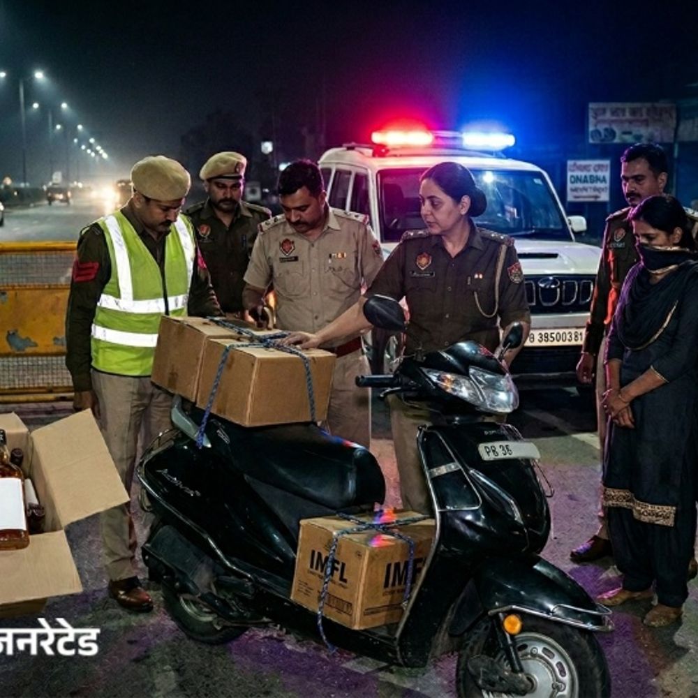 पठानकोट में महिला शराब तस्कर काबू:स्कूटी पर लाद रखी थी 3 पेटी अवैध शराब, बोतलों से हटाए थे ट्रैक एंड ट्रेस होलोग्राम