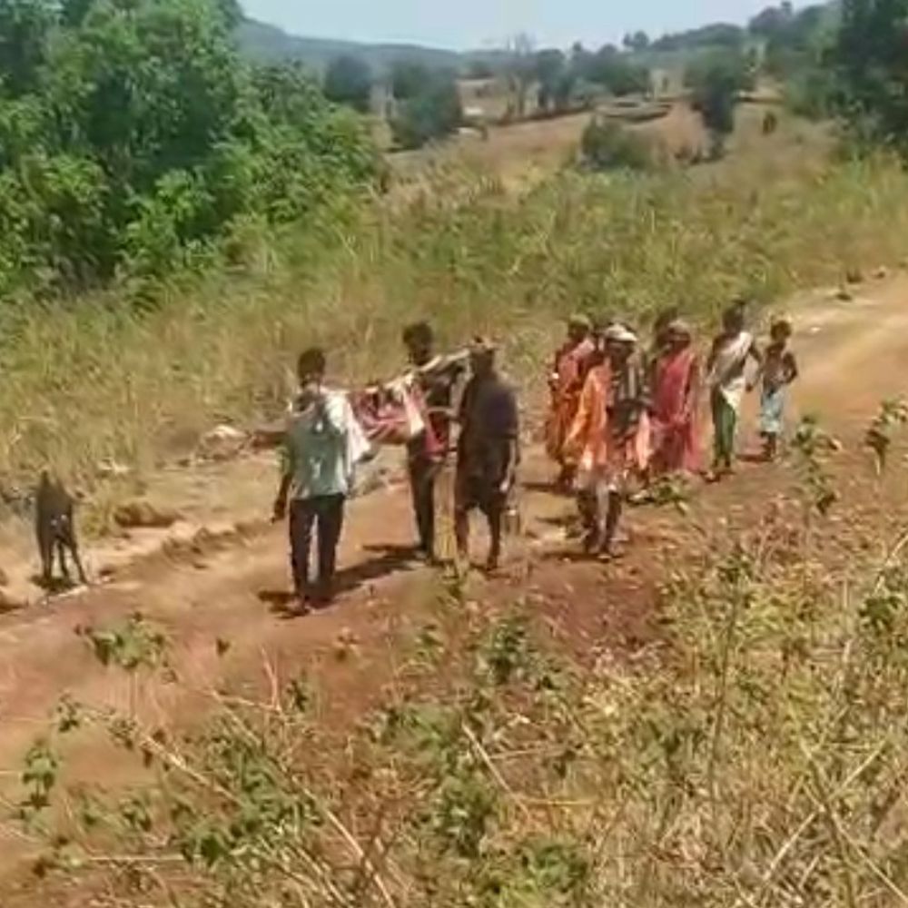 बच्चे को 1km तक कंधे रखकर एम्बुलेंस तक पहुंचाया:छिंदवाड़ा में सड़क न होने से वाहन नहीं पहुंचा; आम तोड़ते समय 20 फीट ऊपर से गिरा