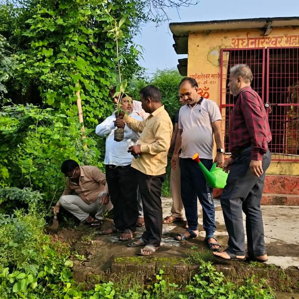 औरैया में अर्धनारेश्वर मंदिर पर पौधारोपण:समिति ने 4240 पौधे लगाए, 5100 का लक्ष्य