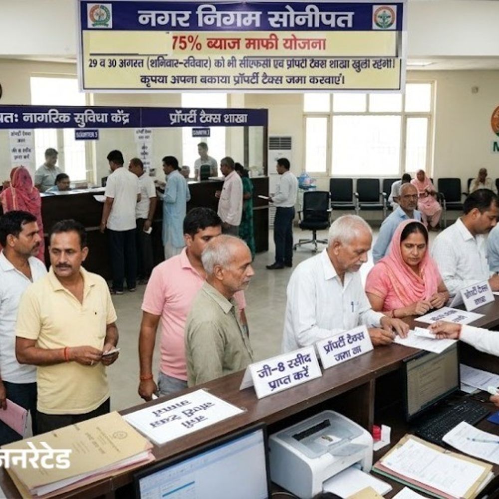 सोनीपत नगर निगम में 29-30 अगस्त को खुलेंगे सुविधा केंद्र:बकाया प्रॉपर्टी टैक्स पर 75% ब्याज माफी; लोगों से लाभ उठाने की अपील