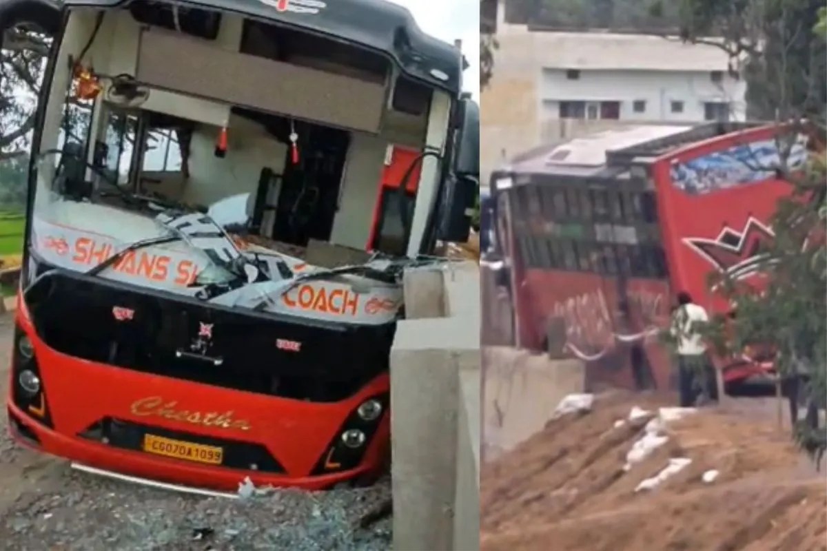54 यात्रियों से भरी बस हादसे का शिकार, पुल पर धंसा पहिया, भूतेश्वरनाथ मार्ग पर मची अफरा-तफरी