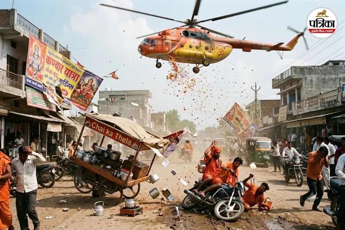 Jhansi Kanwar Yatra: कांवड़ यात्रा पर फूल बरसाने आया हेलीकॉप्टर, हवा के झोंके से उड़ गया चाय का ठेला, बाइक सवार गिरे, होर्डिंग फटे