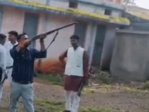 विदिशा में भुजरिया विसर्जन से पहले नारियल पर फायरिंग:पेड़ पर बांधकर बंदूक से निशाना लगाते हैं ग्रामीण; टूटने के बाद होता है विसर्जन