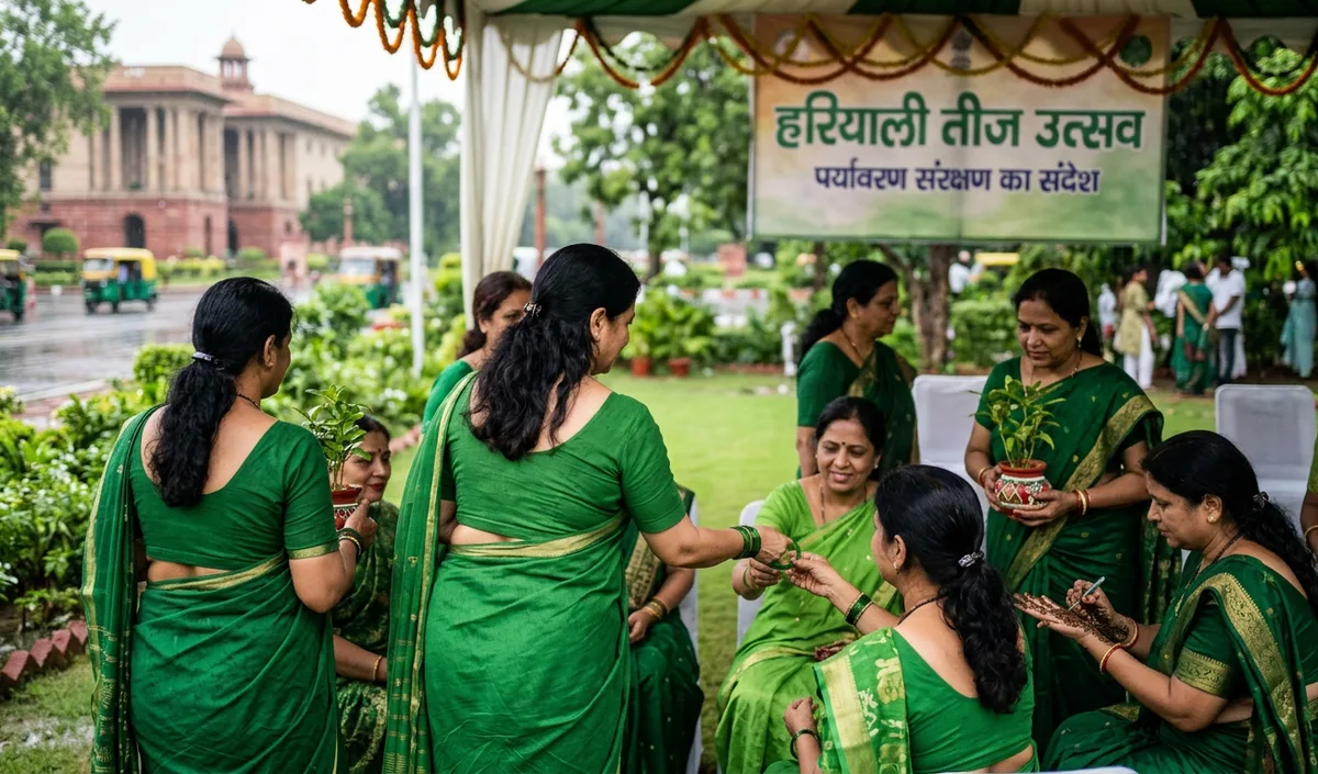 Delhi CM रेखा गुप्ता महापौर आवास पर तीज उत्सव में शामिल हुईं, शहर को हरा-भरा बनाने का दिया संदेश