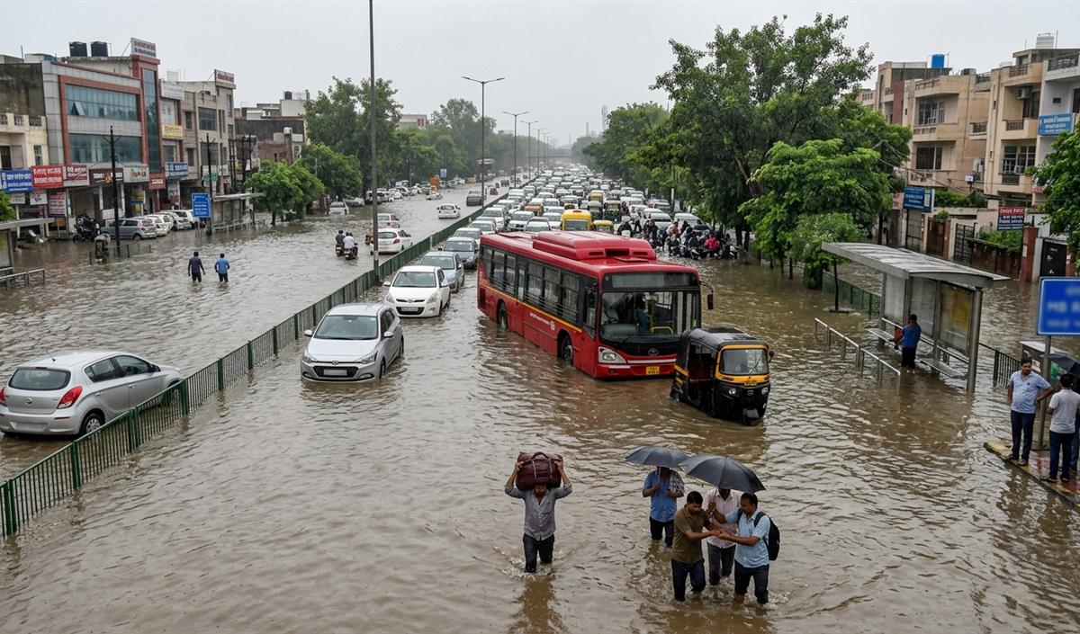 Delhi Rain से जलमग्न हुई राजधानी, IMD ने जारी किया Red Alert; थमा यातायात