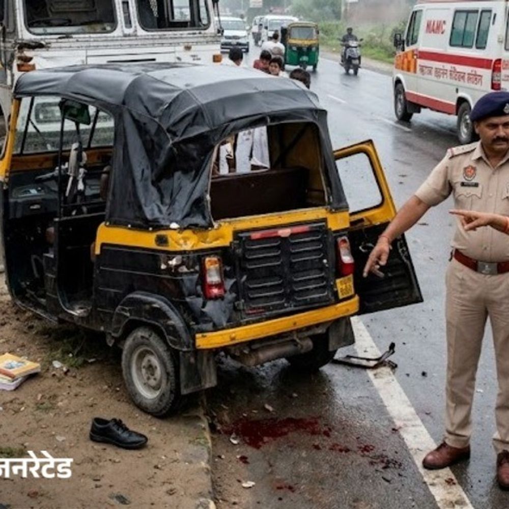 जींद में 7वीं की छात्रा सड़क हादसे में घायल:ऑटो में स्कूल जा रही थी; कैंटर ने टक्कर मारी, गंभीर हालत में अग्रोहा रेफर