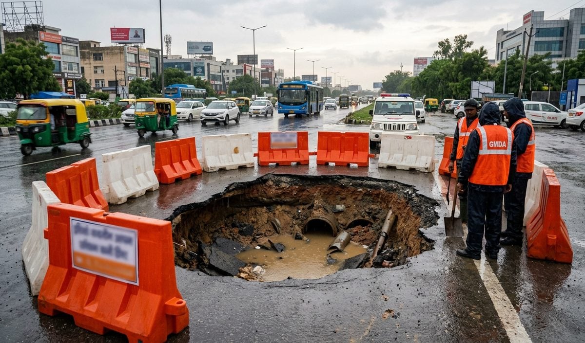 Gurugram Rain से जलमग्न हुआ शहर, 70 मिमी बारिश के बाद कई जगह धंसी सड़कें