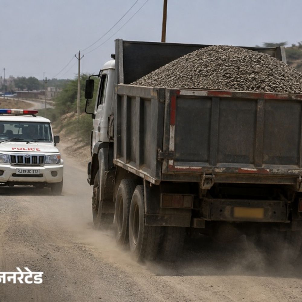 पुलिस पर बजरी से भरा डंपर चढ़ाने की कोशिश:नाकाबंदी के दौरान रोकने का इशारा किया था, पीछा करने पर एस्कॉर्ट कर रही एसयूवी कार से रास्ता रोका