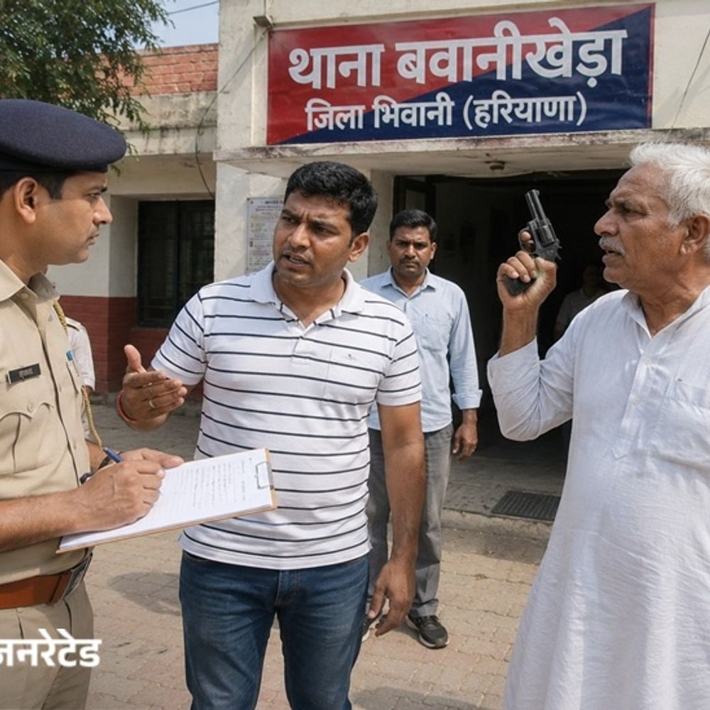 पुलिसकर्मी से कहासुनी पर रिटायर्ड फौजी ने की हवाई फायरिंग:फतेहाबाद में तैनात, घर पर भिवानी आया था, आपसी कहासुनी के बाद पिता ने चलाई गोली